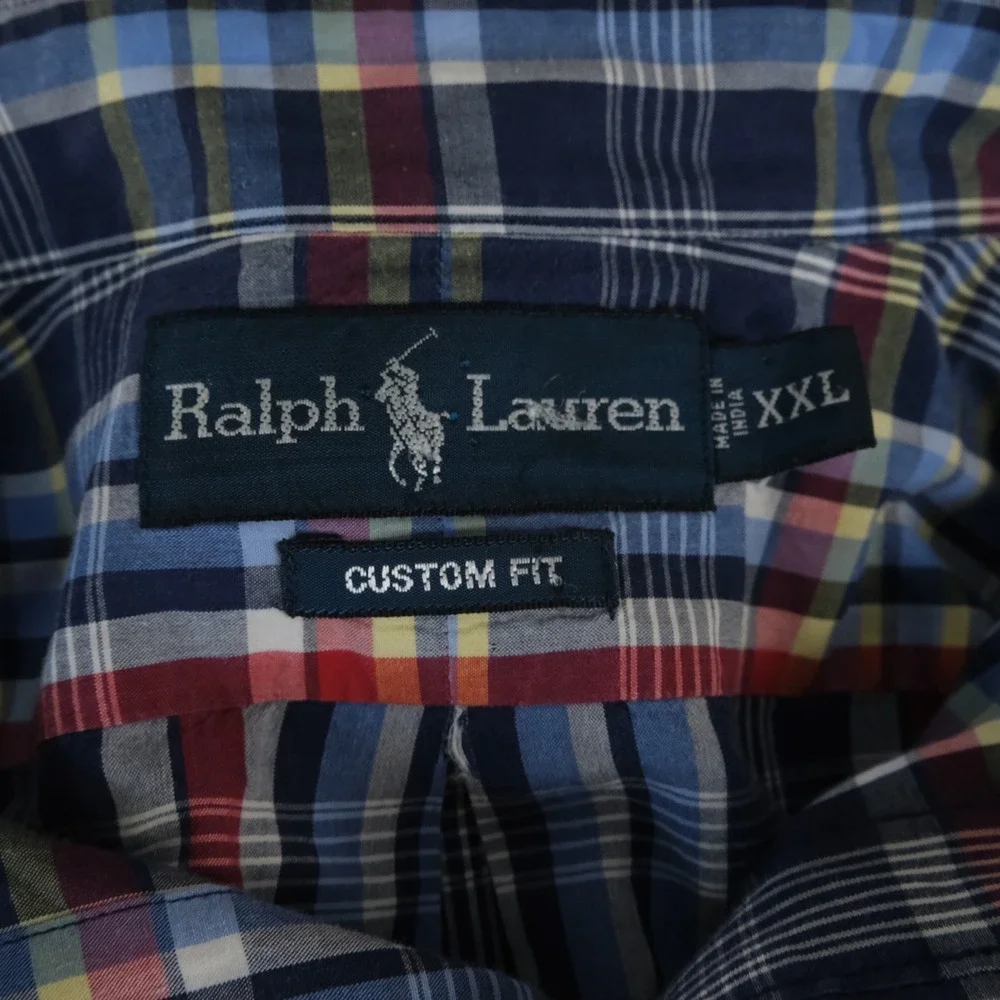 Polo Ralph Lauren XXL Custom Fit Button Down Shirt Red White Blue Plaid Mens